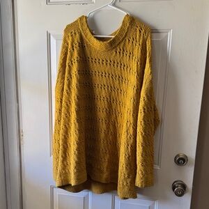 Old Navy Mustard Scoop Neck Openwork Knit Sweater